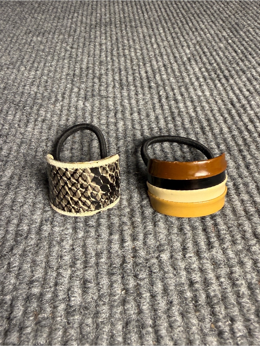 Vintage EVE REID Ponytail Cuffs Set of 2 Faux Snakeskin Striped Retro Hair Ties